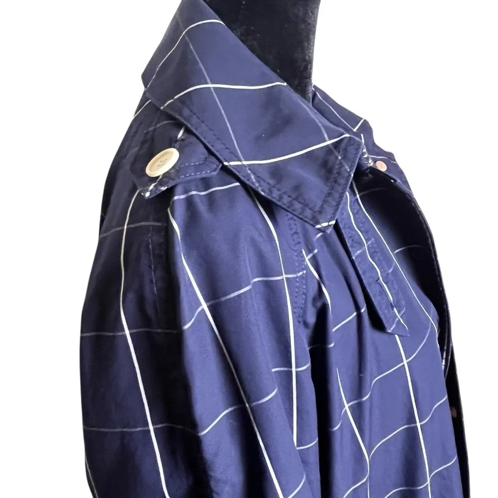 J Crew Collection Navy Windowpane Lightweight Trench Coat Size 2 - Picture 11 of 15